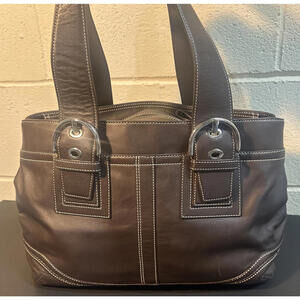 COACH F10912 (Made Aug 2007) Soho Brown Leather Shoulder Bag Double Buckle Zips